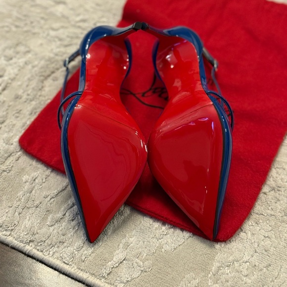 Christian Louboutin | Electric Blue Patent Leather Criss Cross Blake 100 Pumps - Picture 11 of 17